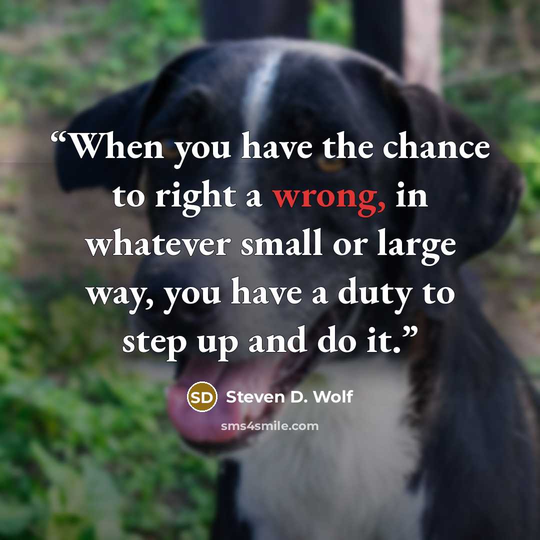 “When you have the chance to right a wrong, in whatever small or large way, you have a duty to step up and do it.” quote by Steven D. Wolf