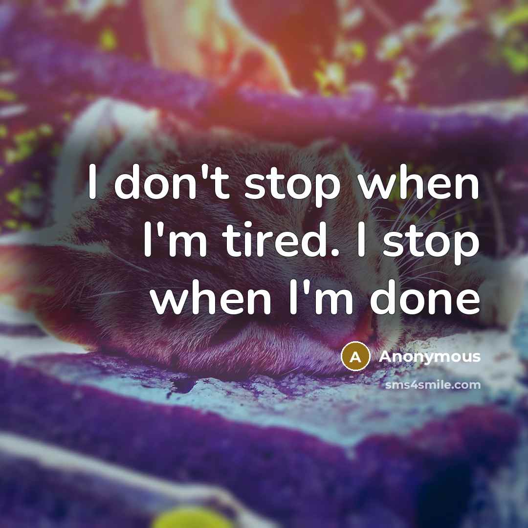 “I don't stop when I'm tired. I stop when I'm done” quote by Anonymous