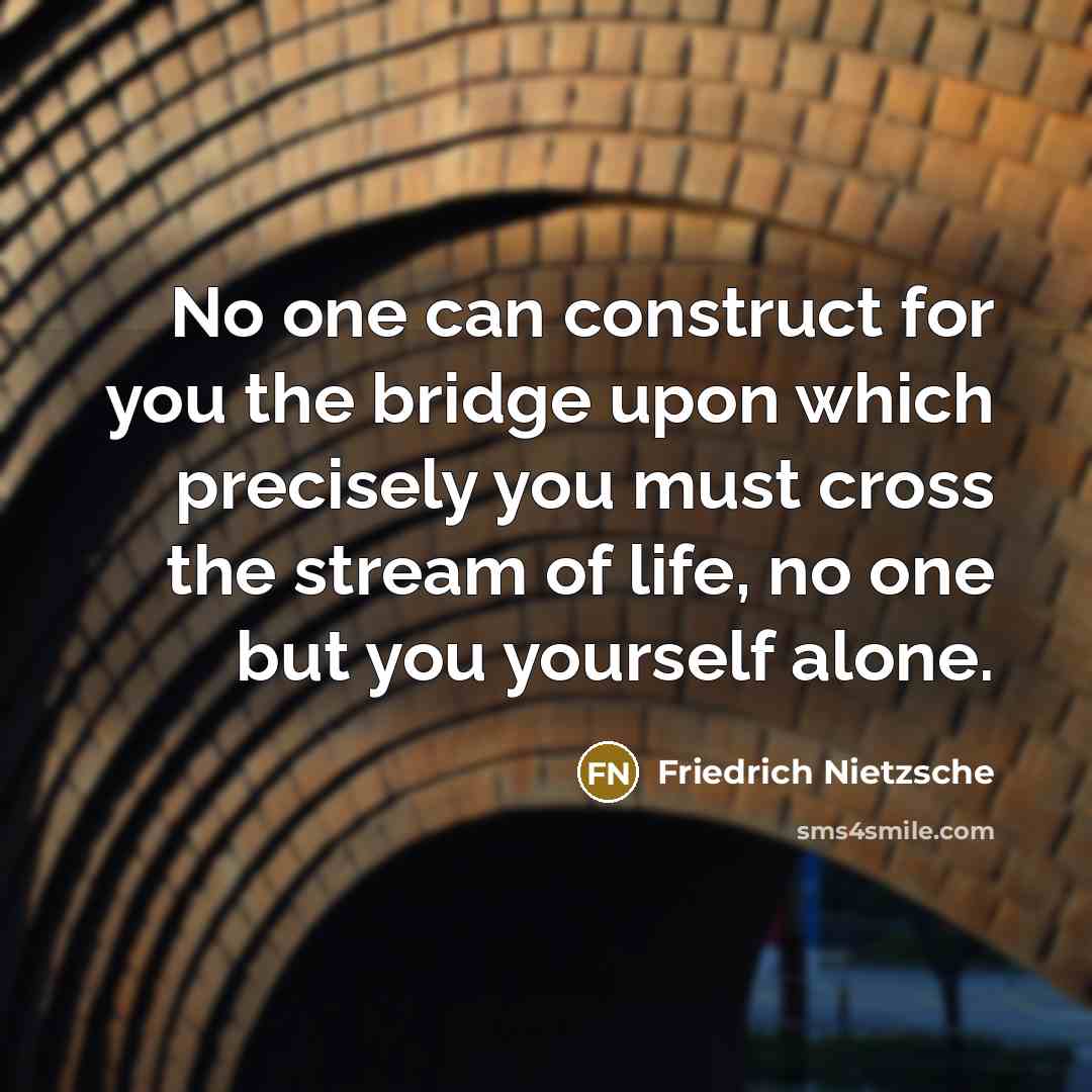 “No one can construct for you the bridge upon which precisely you must cross the stream of life, no one but you yourself alone.” quote by Friedrich Nietzsche