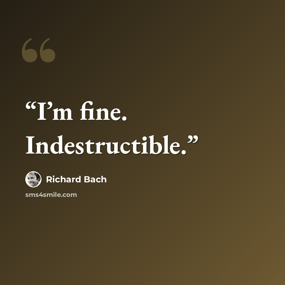 “I’m fine. Indestructible.” quote by Richard Bach