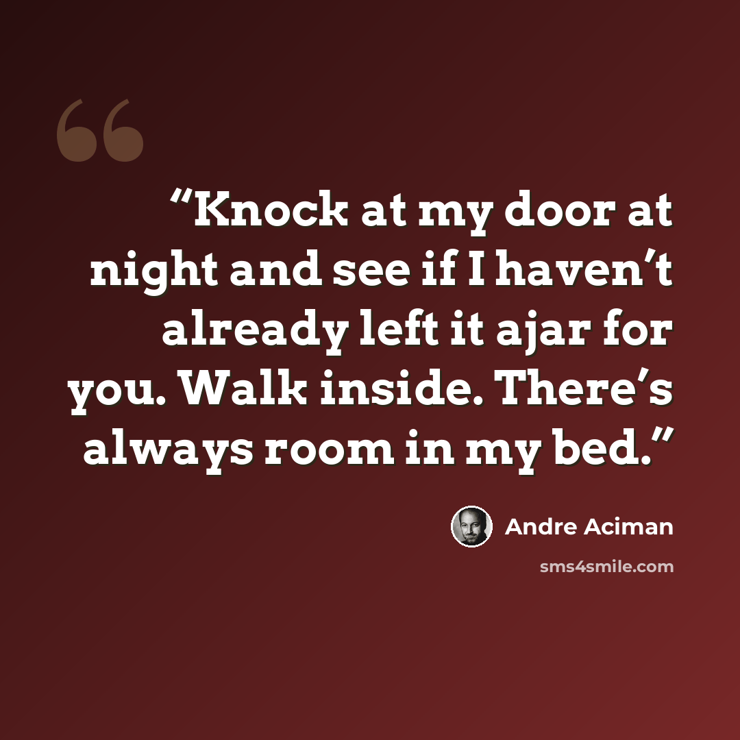 “Knock at my door at night and see if I haven’t already left it ajar for you. Walk inside. There’s always room in my bed.” quote by André Aciman