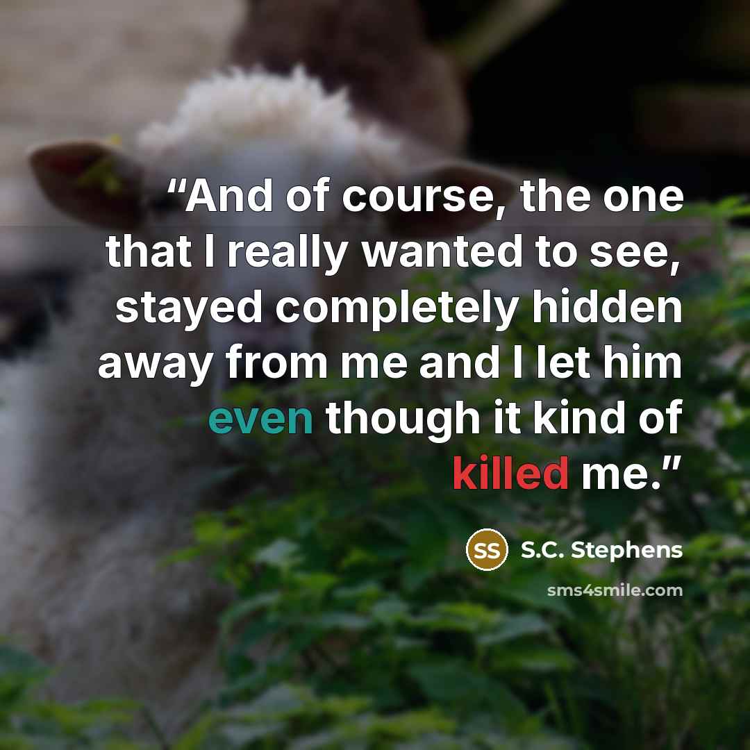 “And of course, the one that I really wanted to see, stayed completely hidden away from me and I let him even though it kind of killed me.” quote by S.C. Stephens