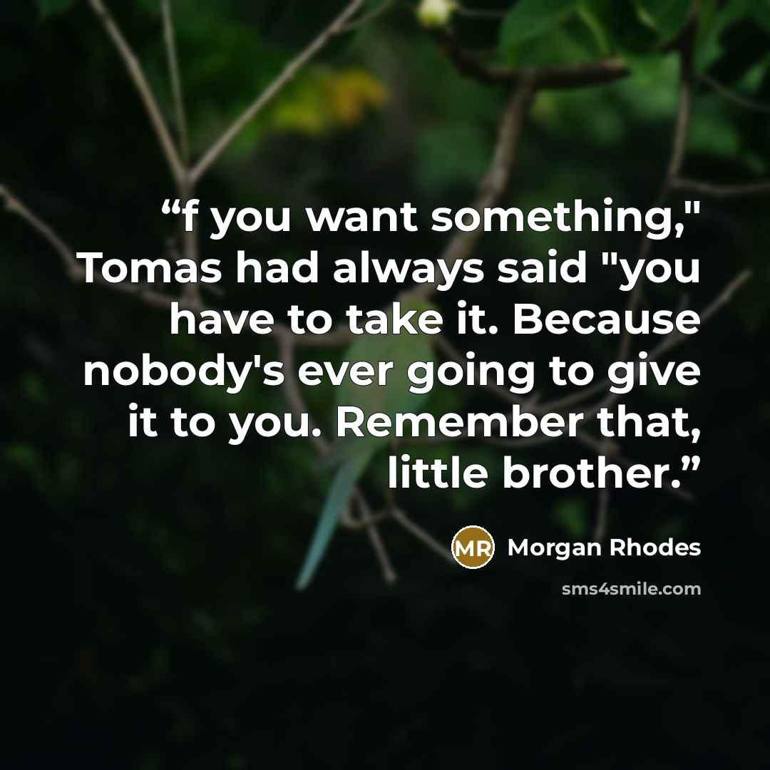 “f you want something," Tomas had always said "you have to take it. Because nobody's ever going to give it to you. Remember that, little brother.” quote by Morgan Rhodes