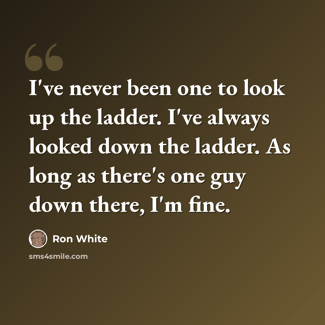 “I've never been one to look up the ladder. I've always looked down the ladder. As long as there's one guy down there, I'm fine.” quote by Ron White