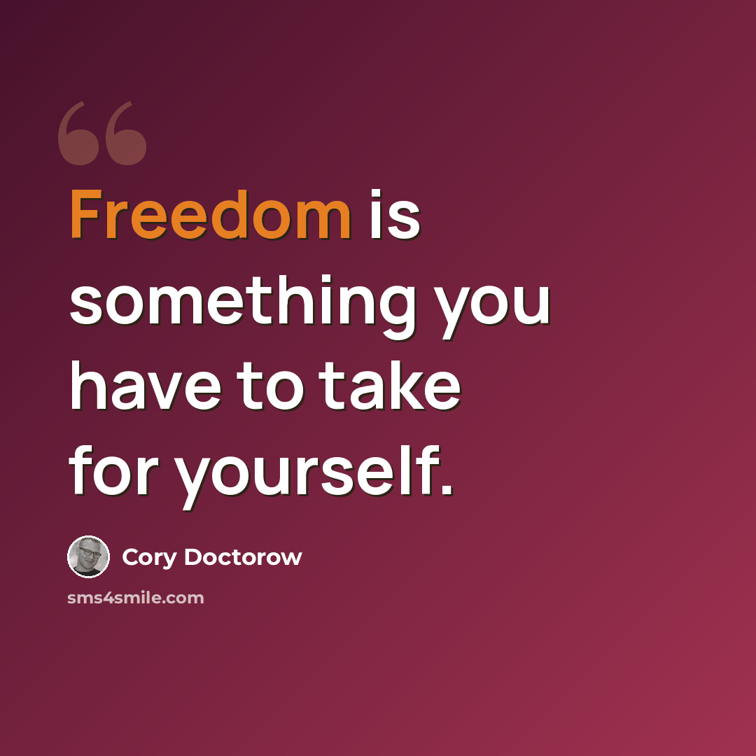 “Freedom is something you have to take for yourself.” quote by Cory Doctorow