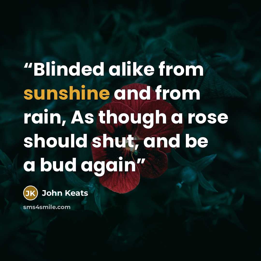 “Blinded alike from sunshine and from rain, As though a rose should shut, and be a bud again” quote by John Keats