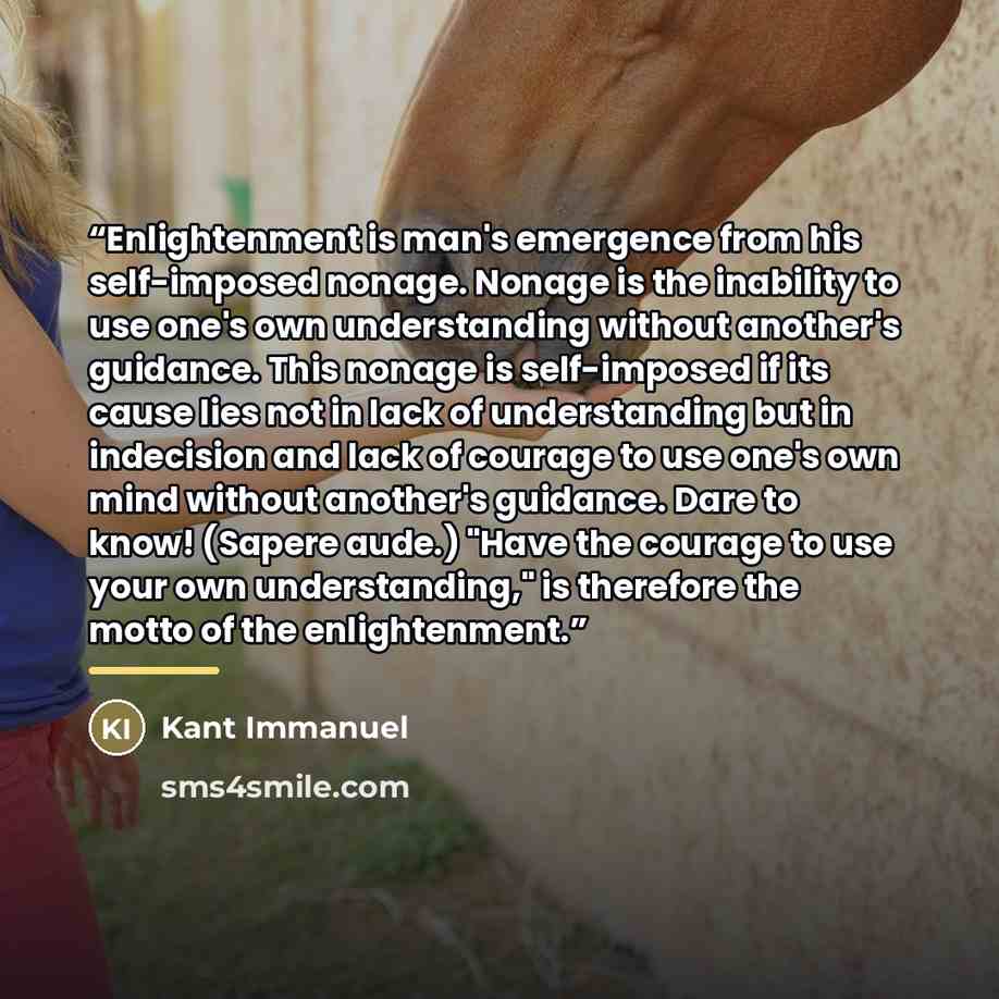 “Enlightenment is man's emergence from his self-imposed nonage. Nonage is the inability to use one's own understanding without another's guidance. This nonage is self-imposed if its cause lies not in lack of understanding but in indecision and lack of courage to use one's own mind without another's…” quote by Anonymous