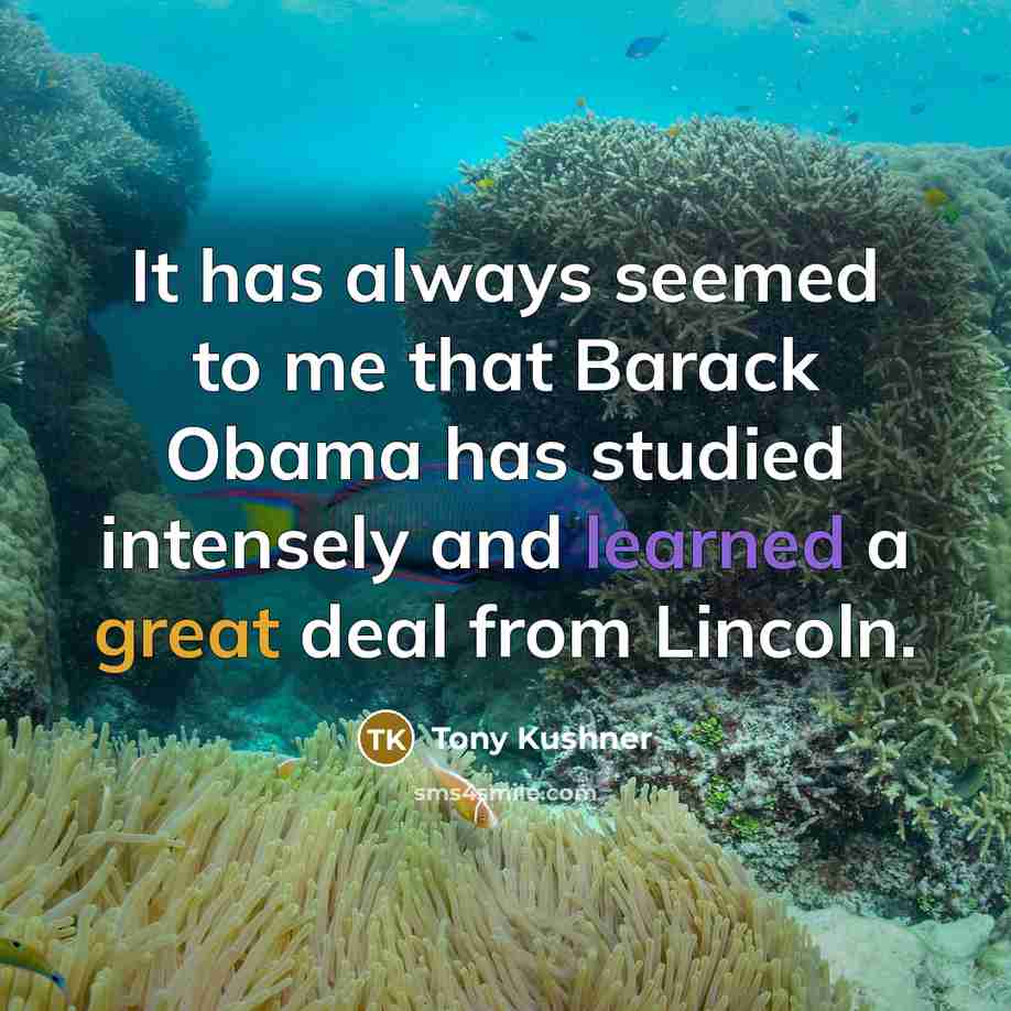 “It has always seemed to me that Barack Obama has studied intensely and learned a great deal from Lincoln.” quote by Tony Kushner