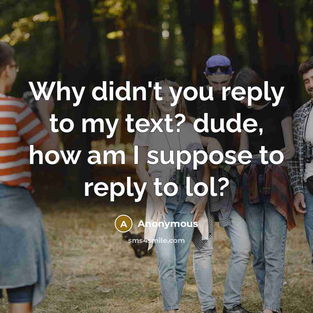 “Why didn't you reply to my text? dude, how am I suppose to reply to lol?” quote by Anonymous