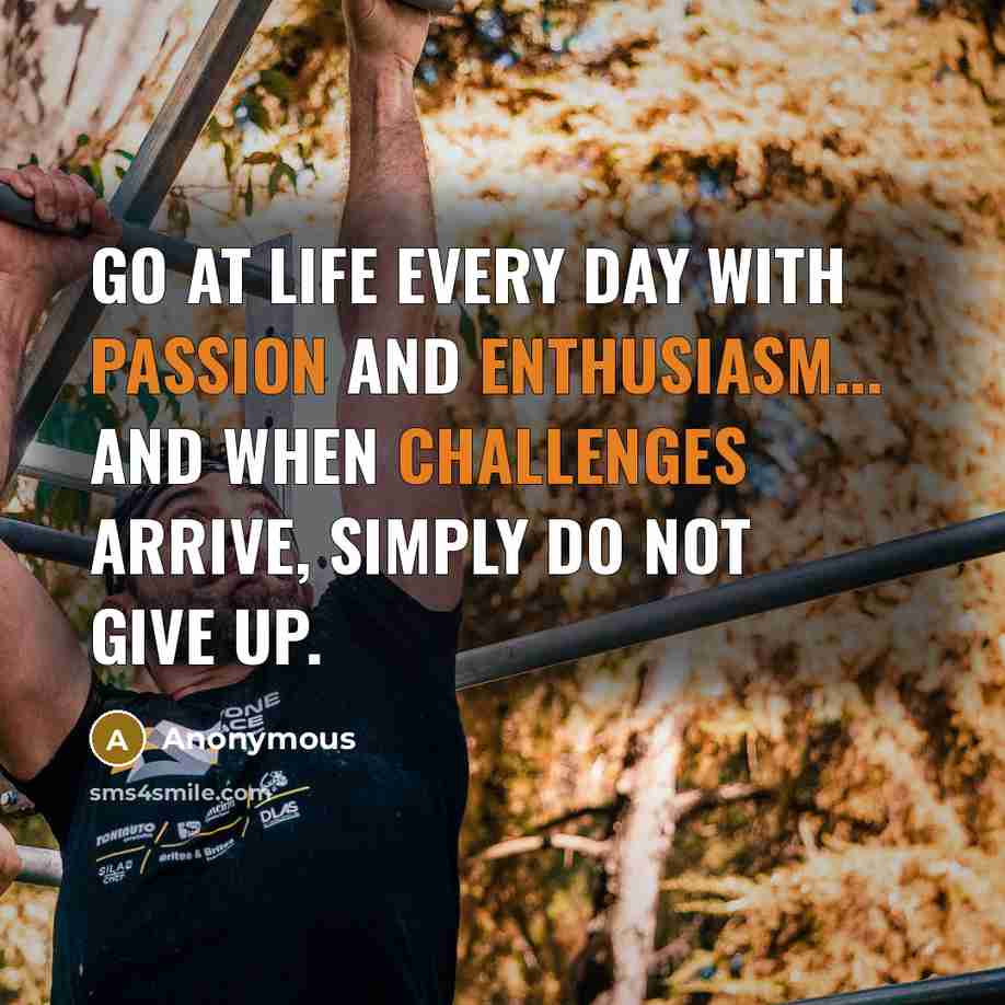 “Go at life every day with passion and enthusiasm... and when challenges arrive, simply do not give up.” quote by Anonymous