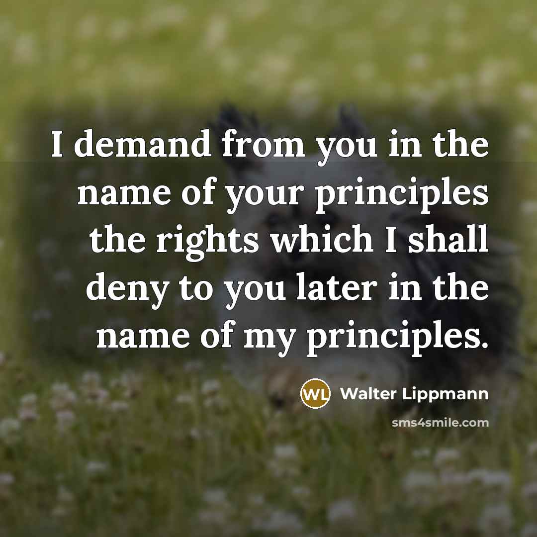 “I demand from you in the name of your principles the rights which I shall deny to you later in the name of my principles.” quote by Walter Lippmann