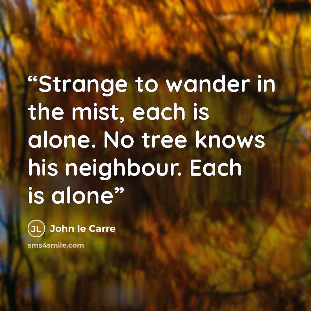 “Strange to wander in the mist, each is alone. No tree knows his neighbour. Each is alone” quote by John le Carré