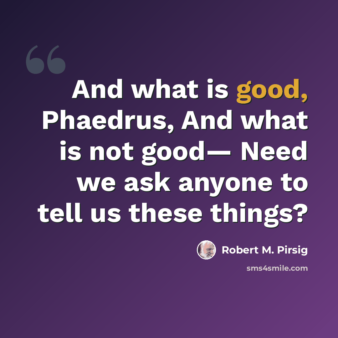 “And what is good, Phaedrus, And what is not good— Need we ask anyone to tell us these things?” quote by Robert M. Pirsig