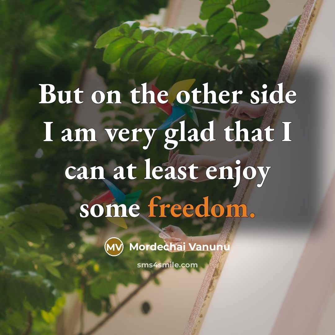 “But on the other side I am very glad that I can at least enjoy some freedom.” quote by Mordechai Vanunu