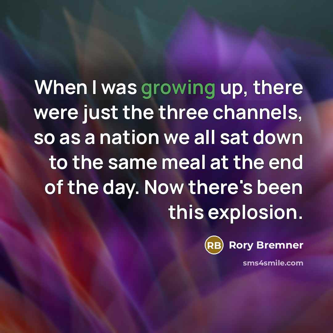 “When I was growing up, there were just the three channels, so as a nation we all sat down to the same meal at the end of the day. Now there's been this explosion.” quote by Rory Bremner