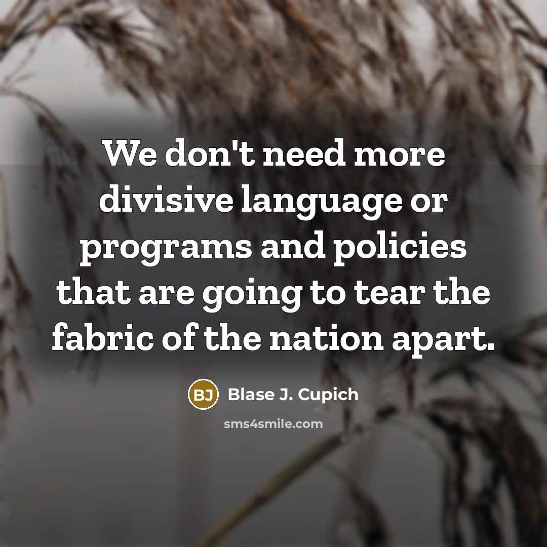 “We don't need more divisive language or programs and policies that are going to tear the fabric of the nation apart.” quote by Blase J. Cupich