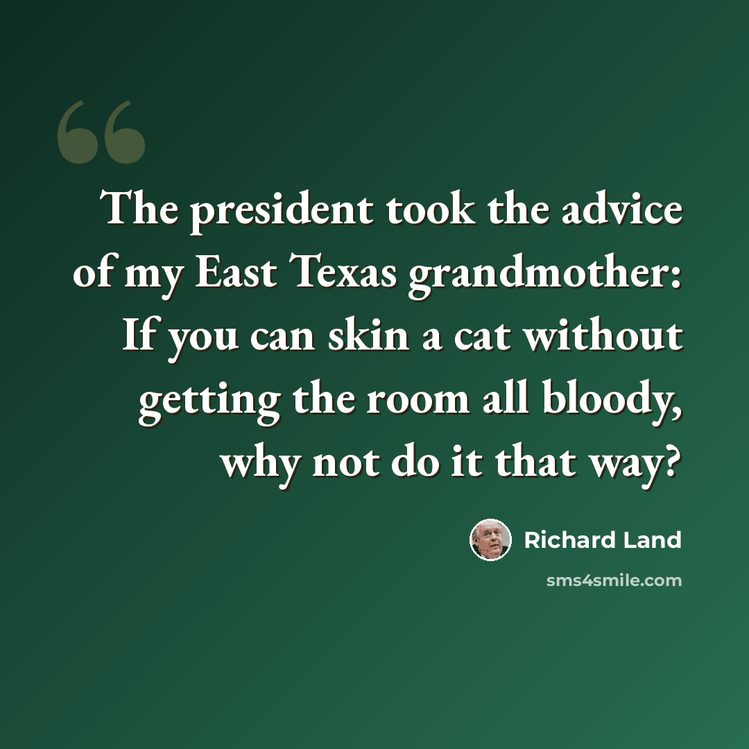 “The president took the advice of my East Texas grandmother: If you can skin a cat without getting the room all bloody, why not do it that way?” quote by Richard Land