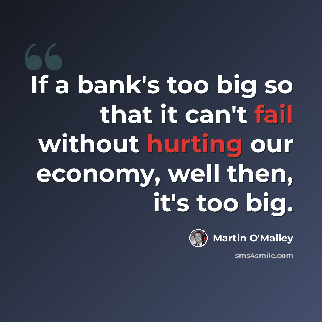 “If a bank's too big so that it can't fail without hurting our economy, well then, it's too big.” quote by Martin O'Malley