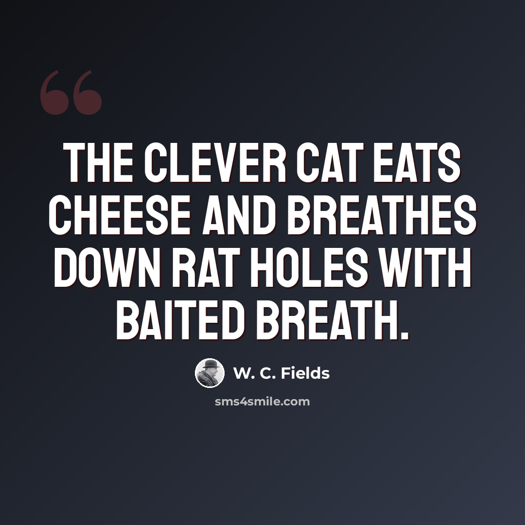 “The clever cat eats cheese and breathes down rat holes with baited breath.” quote by W. C. Fields