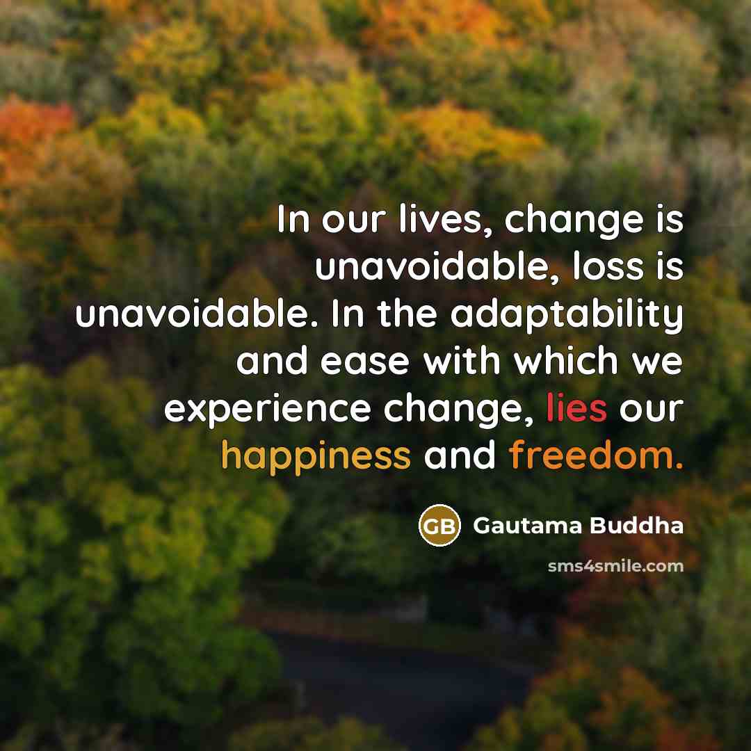 “In our lives, change is unavoidable, loss is unavoidable. In the adaptability and ease with which we experience change, lies our happiness and freedom.” quote by Gautama Buddha