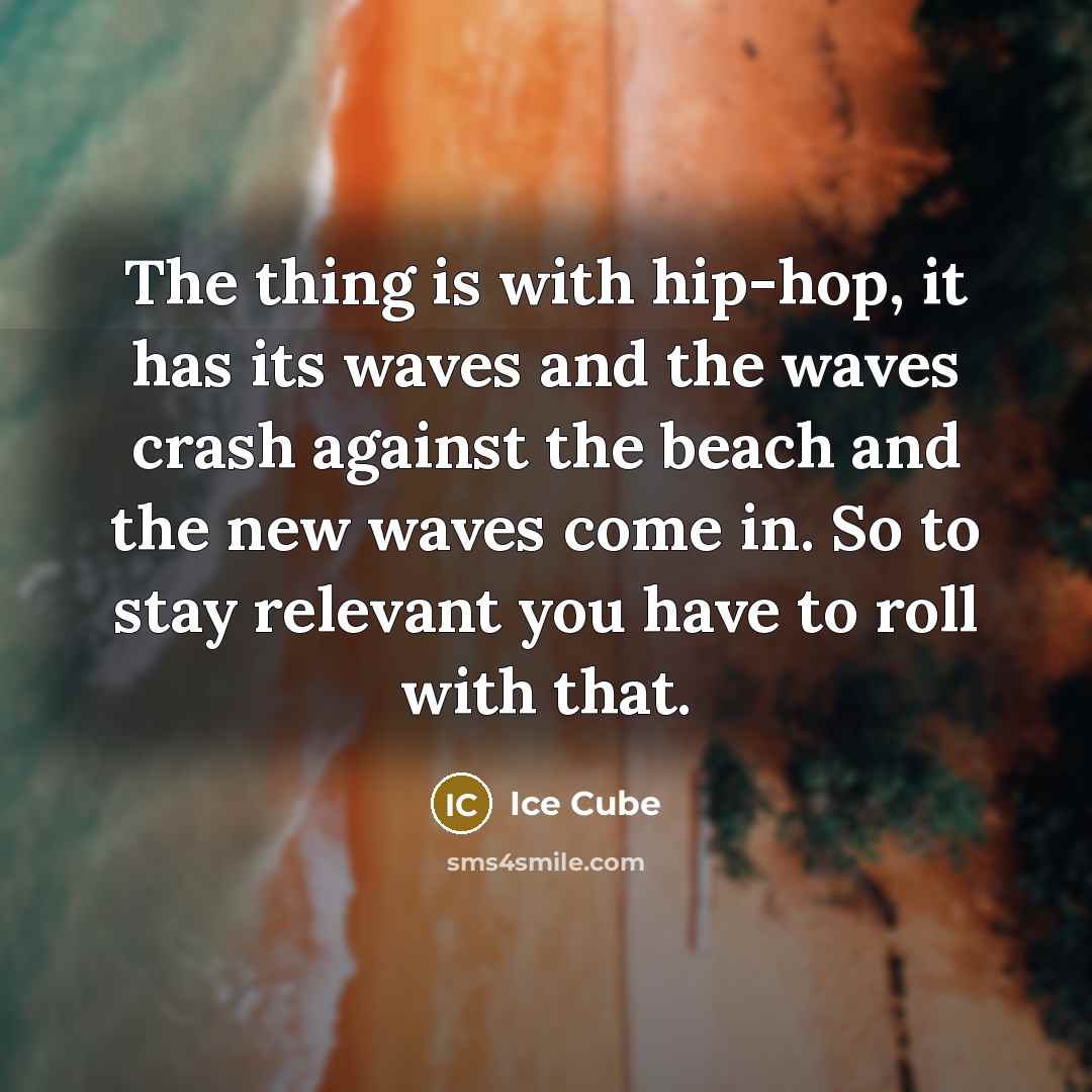 “The thing is with hip-hop, it has its waves and the waves crash against the beach and the new waves come in. So to stay relevant you have to roll with that.” quote by Ice Cube