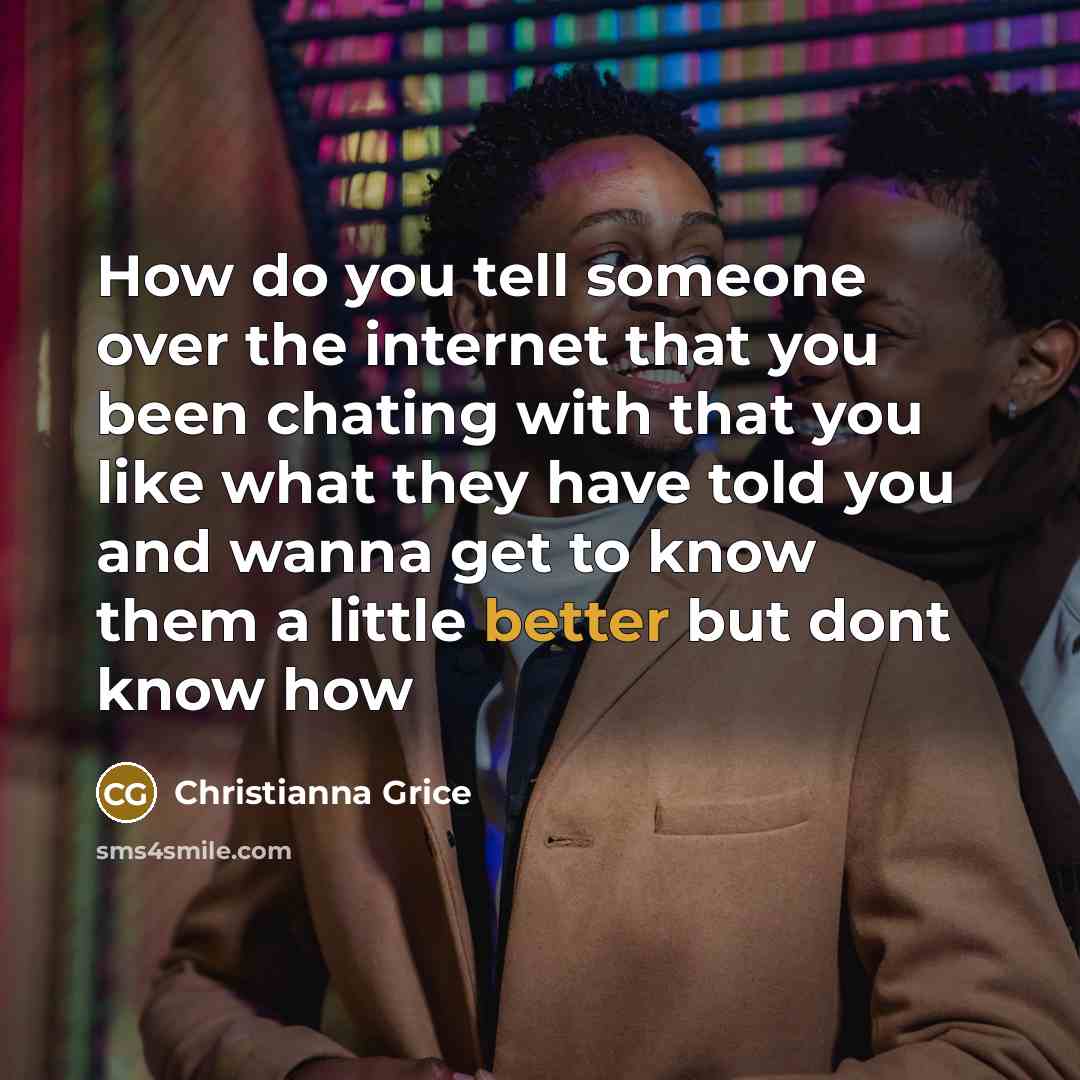 “How do you tell someone over the internet that you been chating with that you like what they have told you and wanna get to know them a little better but dont know how” quote by Christianna Grice