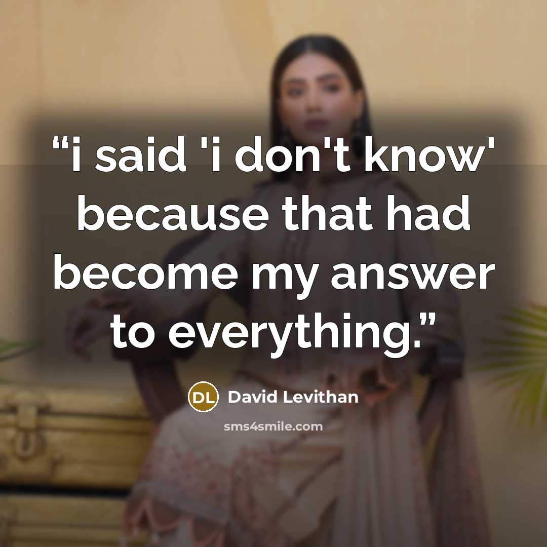 “i said 'i don't know' because that had become my answer to everything.” quote by David Levithan