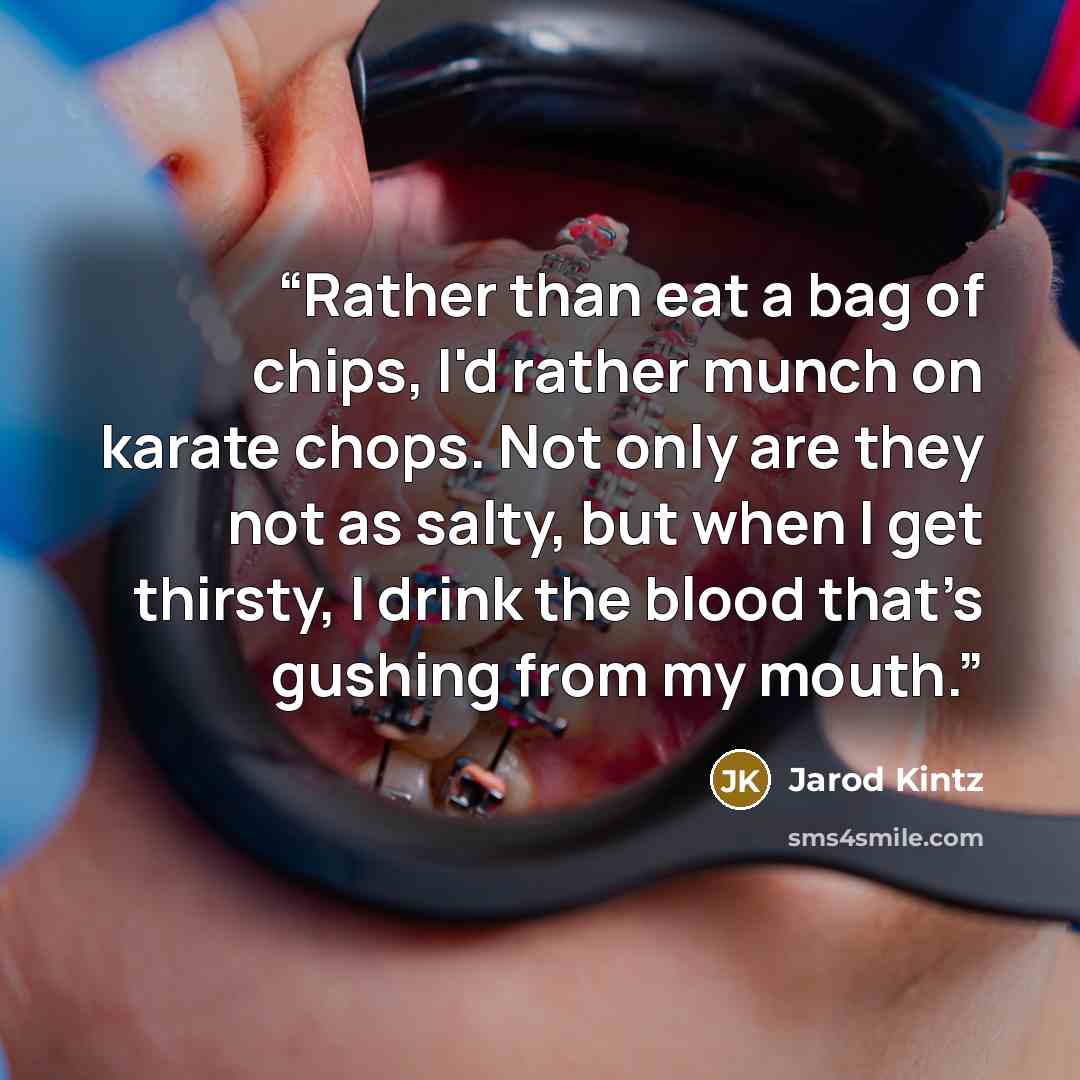 “Rather than eat a bag of chips, I'd rather munch on karate chops. Not only are they not as salty, but when I get thirsty, I drink the blood that’s gushing from my mouth.” quote by Jarod Kintz