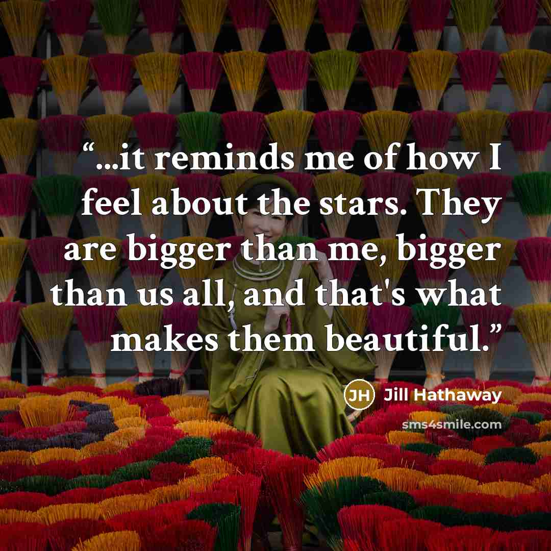 “...it reminds me of how I feel about the stars. They are bigger than me, bigger than us all, and that's what makes them beautiful.” quote by Jill Hathaway
