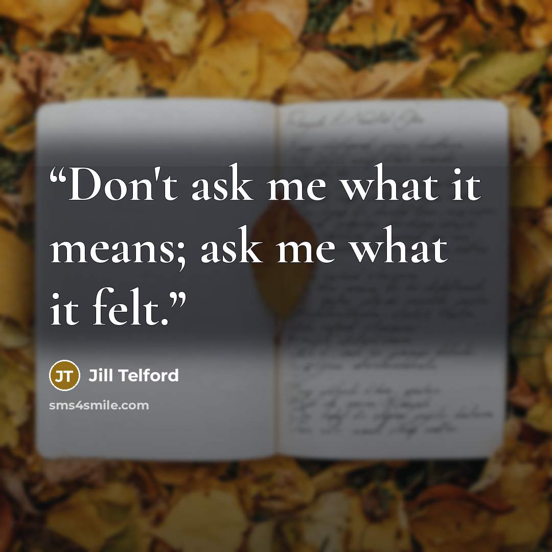 “Don't ask me what it means; ask me what it felt.” quote by Jill Telford