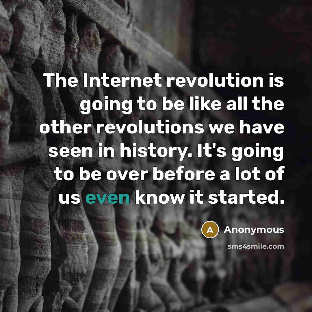 “The Internet revolution is going to be like all the other revolutions we have seen in history. It's going to be over before a lot of us even know it started.” quote by Anonymous