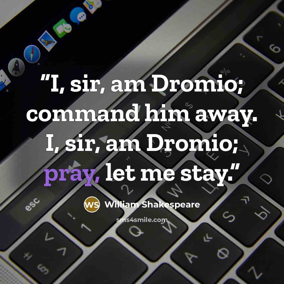 “I, sir, am Dromio; command him away. I, sir, am Dromio; pray, let me stay.” quote by William Shakespeare