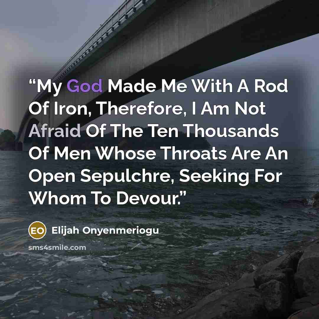 “My God Made Me With A Rod Of Iron, Therefore, I Am Not Afraid Of The Ten Thousands Of Men Whose Throats Are An Open Sepulchre, Seeking For Whom To Devour.” quote by Elijah Onyenmeriogu