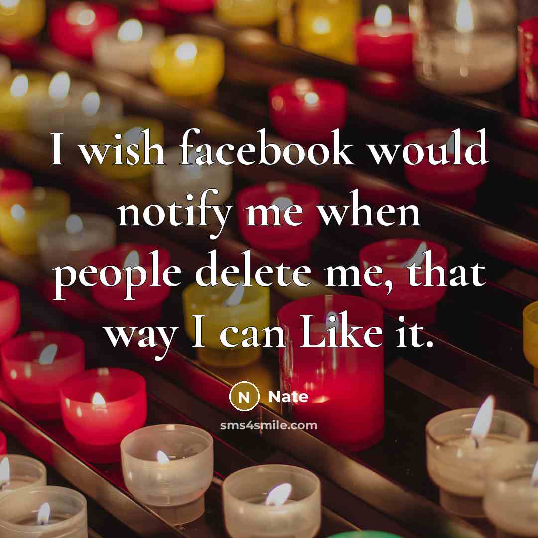 “I wish facebook would notify me when people delete me, that way I can Like it.” quote by Nate