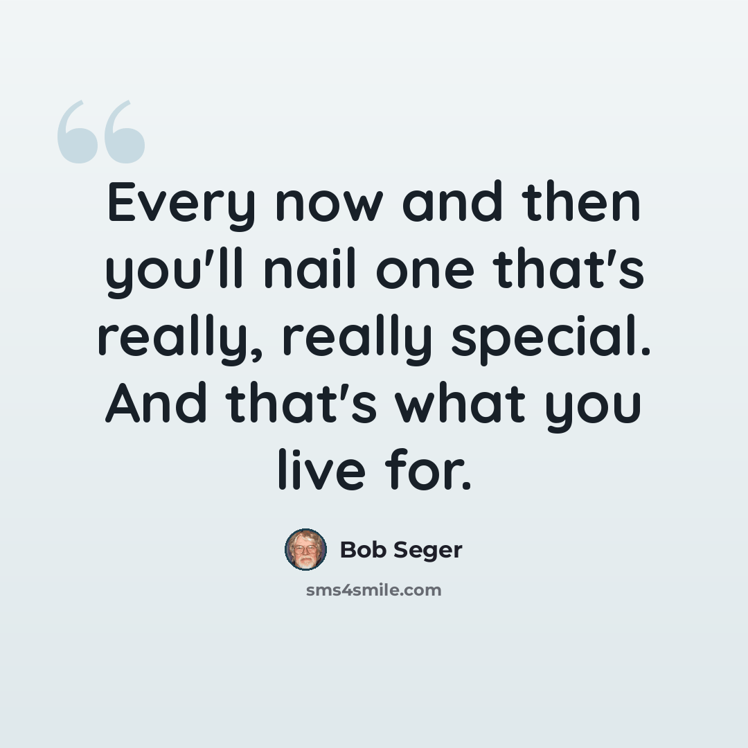 “Every now and then you'll nail one that's really, really special. And that's what you live for.” quote by Bob Seger