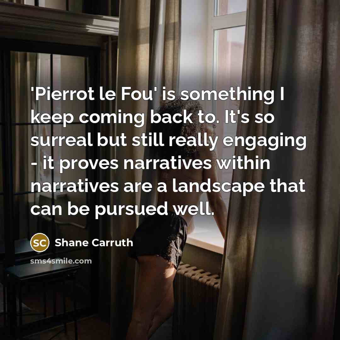 “'Pierrot le Fou' is something I keep coming back to. It's so surreal but still really engaging - it proves narratives within narratives are a landscape that can be pursued well.” quote by Shane Carruth