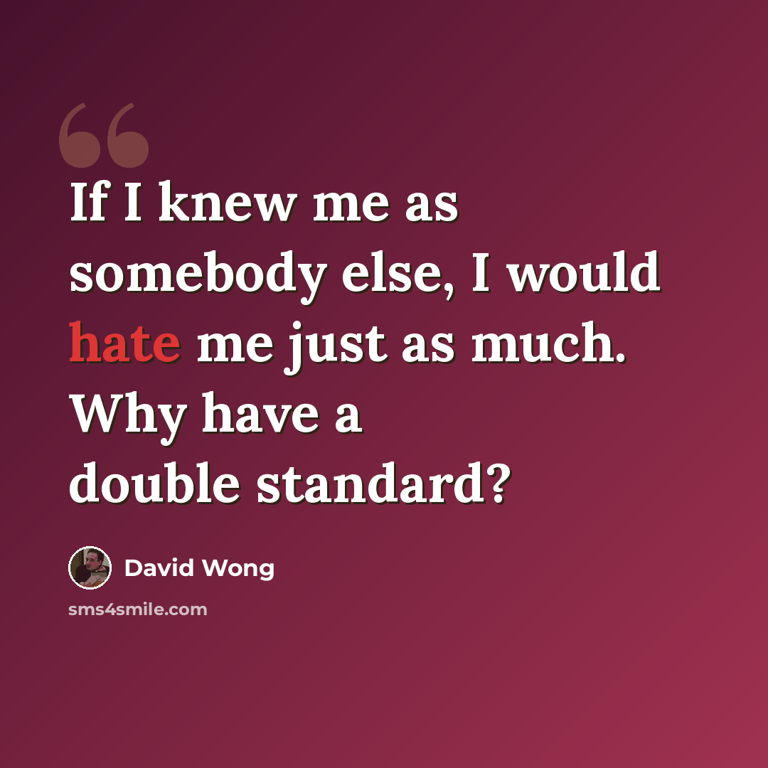 “If I knew me as somebody else, I would hate me just as much. Why have a double standard?” quote by David Wong
