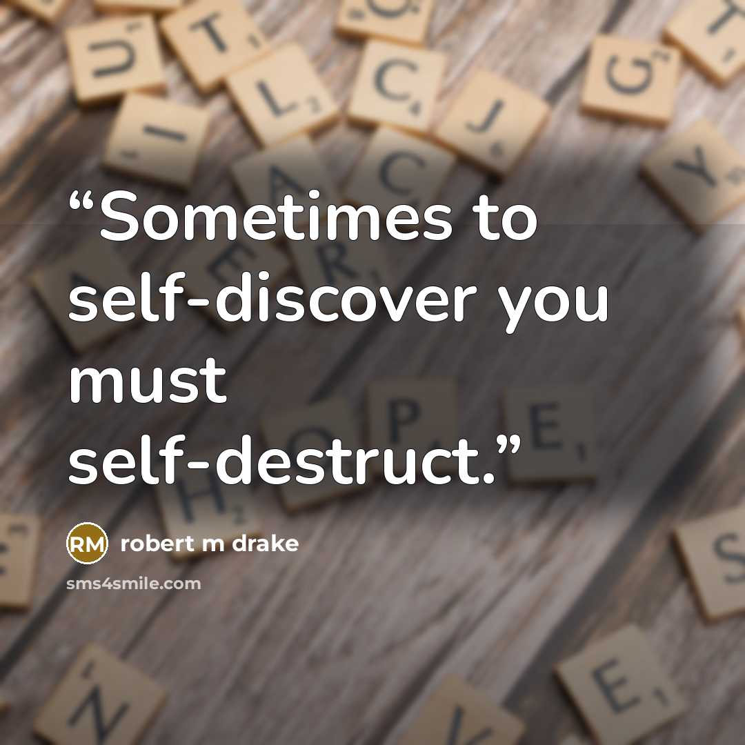“Sometimes to self-discover you must self-destruct.” quote by robert m drake