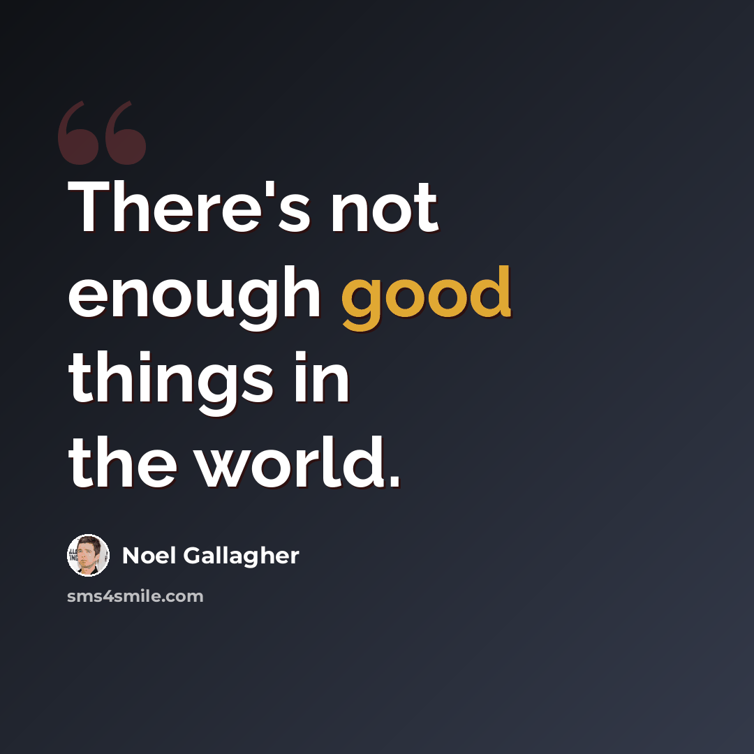“There's not enough good things in the world.” quote by Noel Gallagher