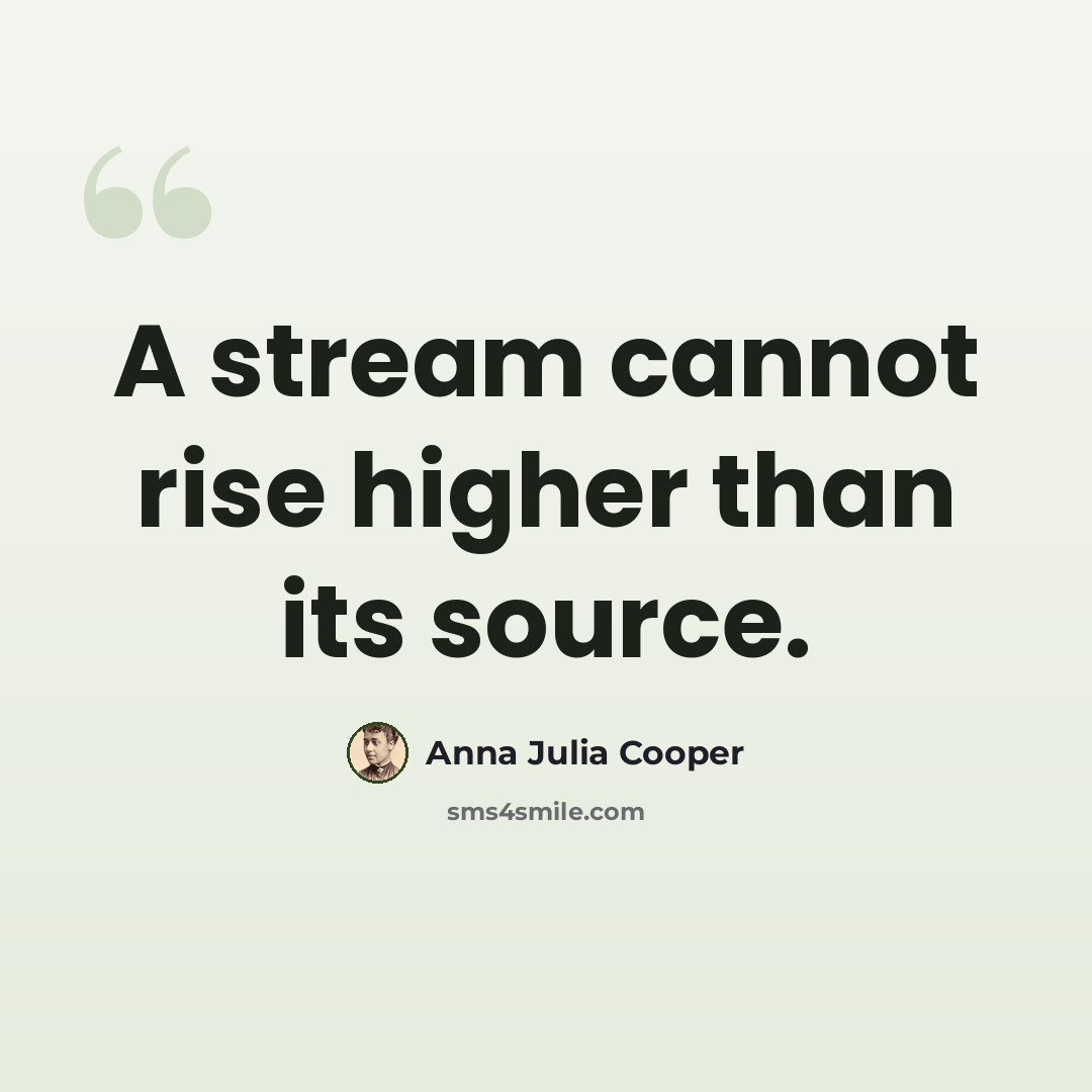“A stream cannot rise higher than its source.” quote by Anna Julia Cooper
