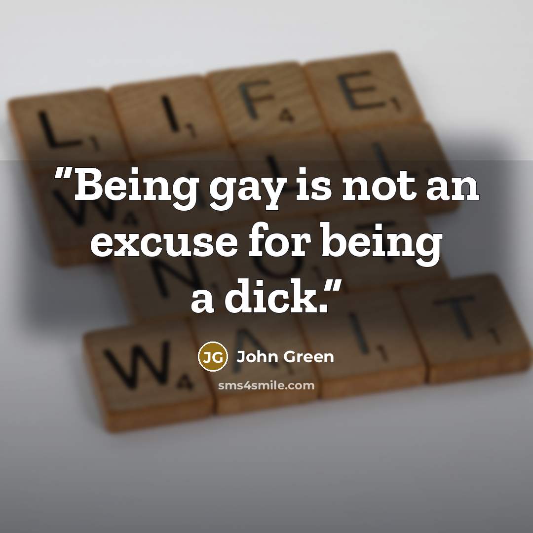 “Being gay is not an excuse for being a dick.” quote by John Green
