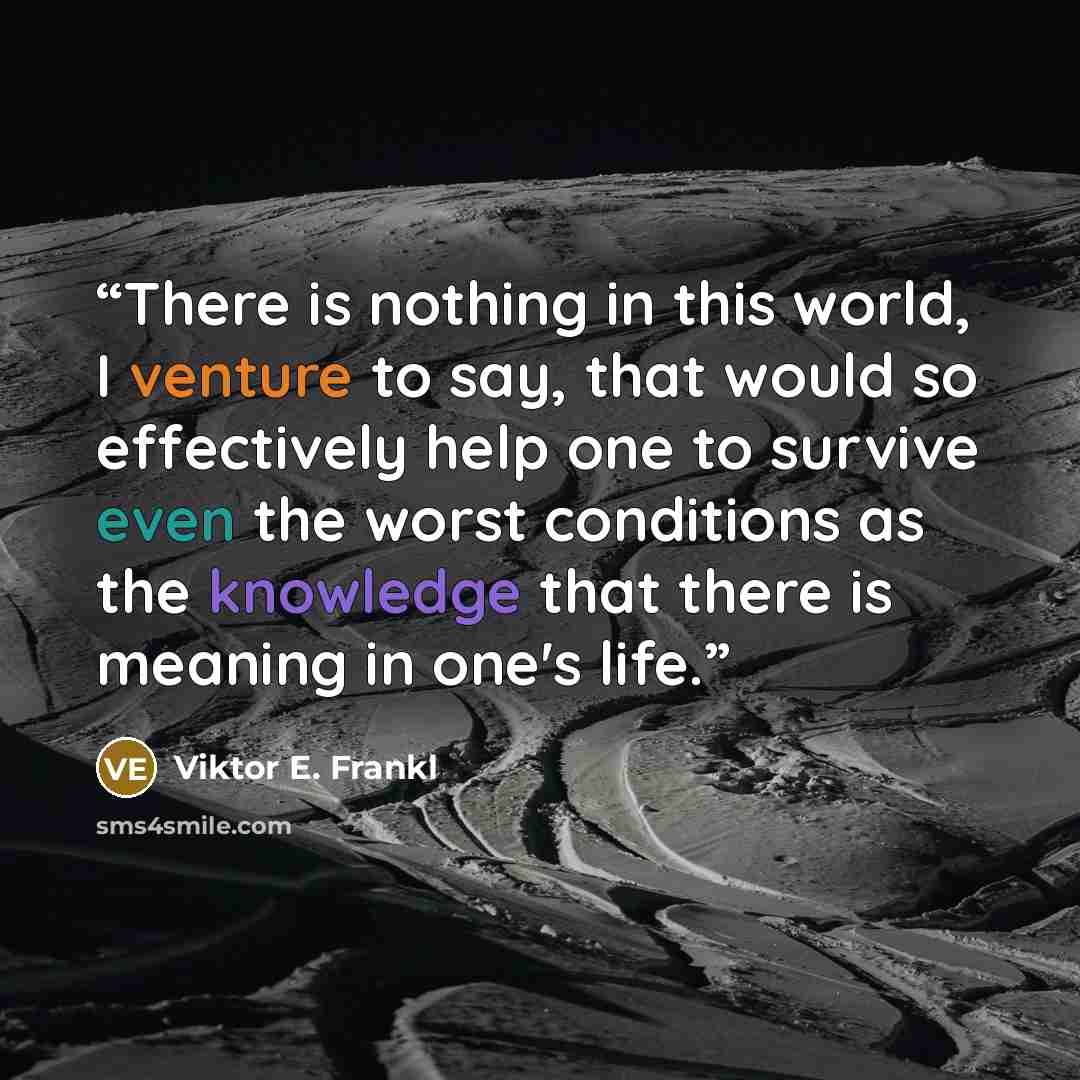 “There is nothing in this world, I venture to say, that would so effectively help one to survive even the worst conditions as the knowledge that there is meaning in one's life.” quote by Viktor E. Frankl