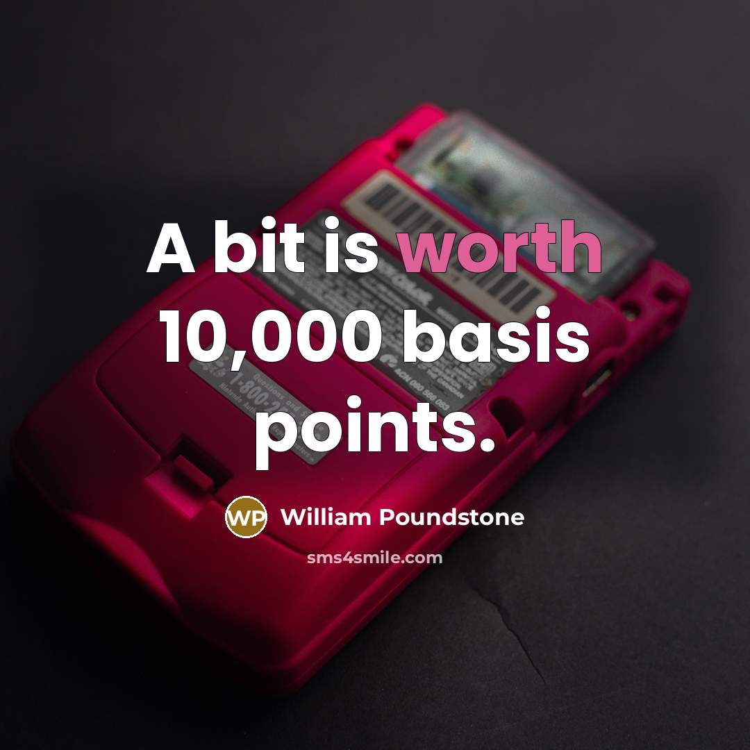 “A bit is worth 10,000 basis points.” quote by William Poundstone