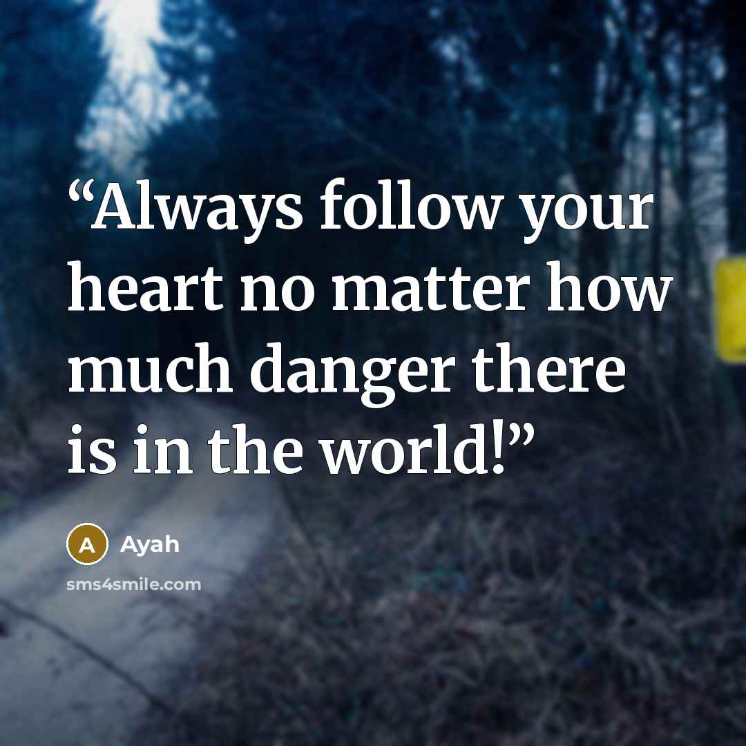 “Always follow your heart no matter how much danger there is in the world!” quote by Ayah