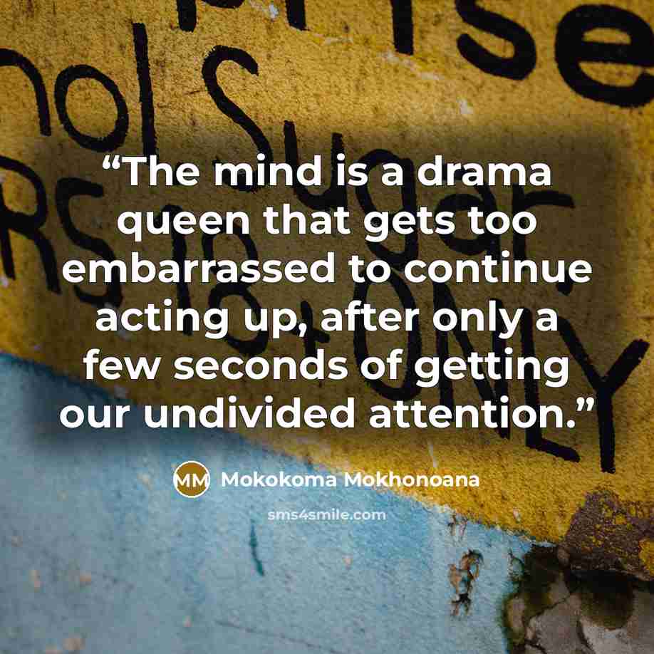 “The mind is a drama queen that gets too embarrassed to continue acting up, after only a few seconds of getting our undivided attention.” quote by Mokokoma Mokhonoana