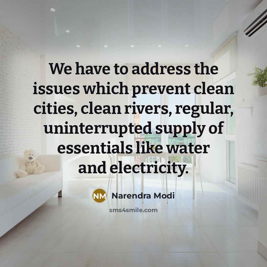 “We have to address the issues which prevent clean cities, clean rivers, regular, uninterrupted supply of essentials like water and electricity.” quote by Narendra Modi