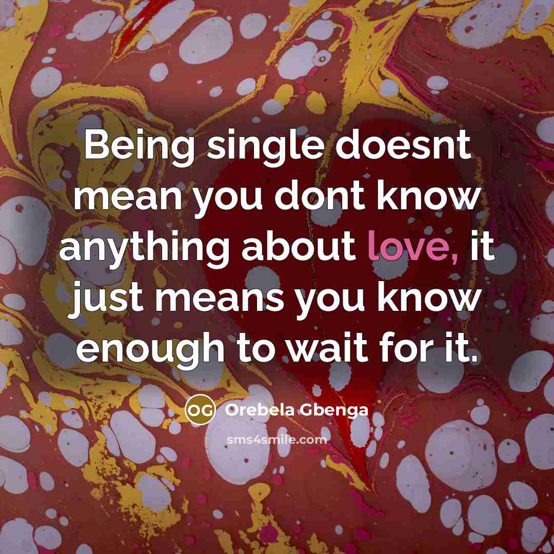 “Being single doesnt mean you dont know anything about love, it just means you know enough to wait for it.” quote by Orebela Gbenga