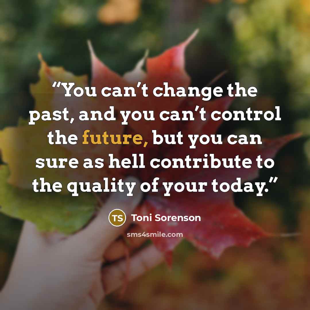 “You can’t change the past, and you can’t control the future, but you can sure as hell contribute to the quality of your today.” quote by Toni Sorenson