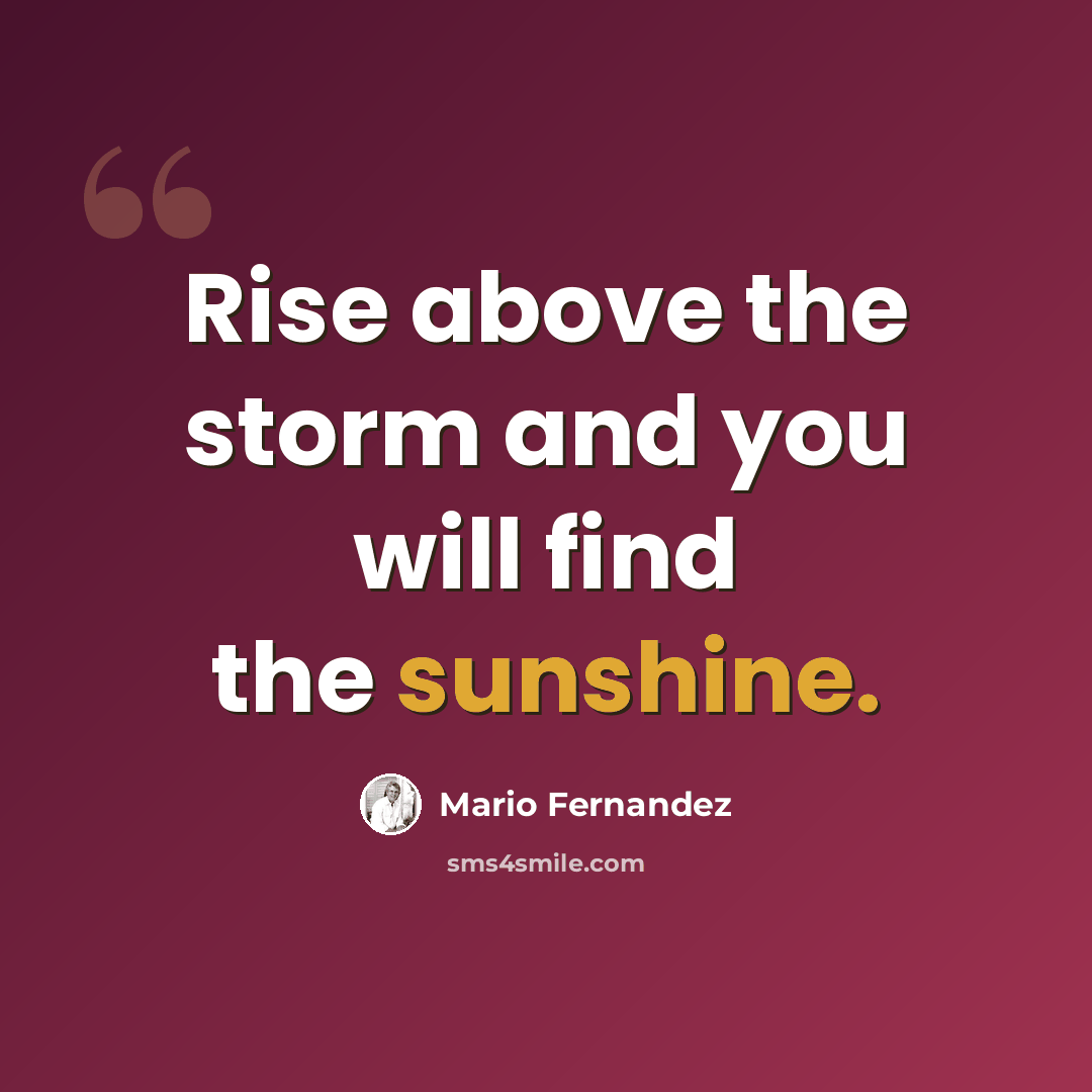 “Rise above the storm and you will find the sunshine.” quote by Mario Fernandez