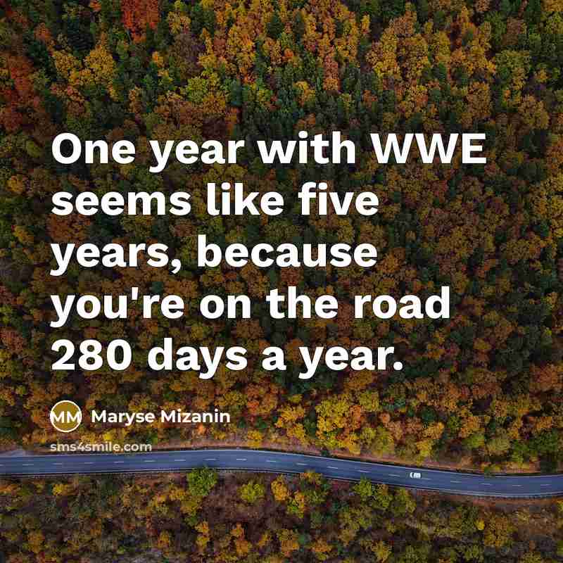 “One year with WWE seems like five years, because you're on the road 280 days a year.” quote by Maryse Mizanin